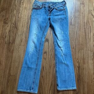 Miss Me Jeans Womens Size 30 Boot Cut Easy Distressed Light Wash Flap Pockets